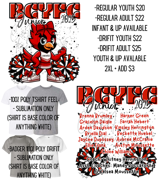 BCYFC 2025 Roster Shirts - Cheer Junior Girls